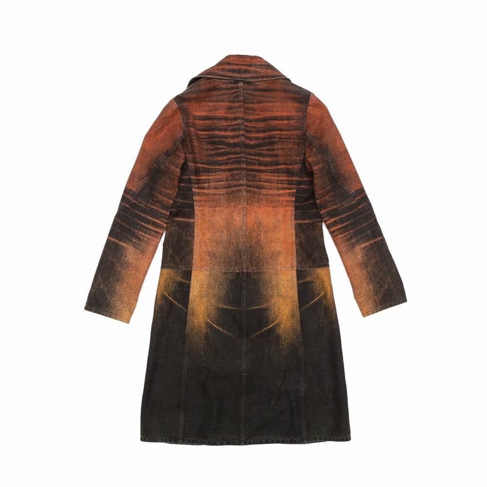 JUST CAVALLI AW04 Sunset Y2K Distressed Denim Long Coat Orange Black IT 42 - Picture 5 of 10